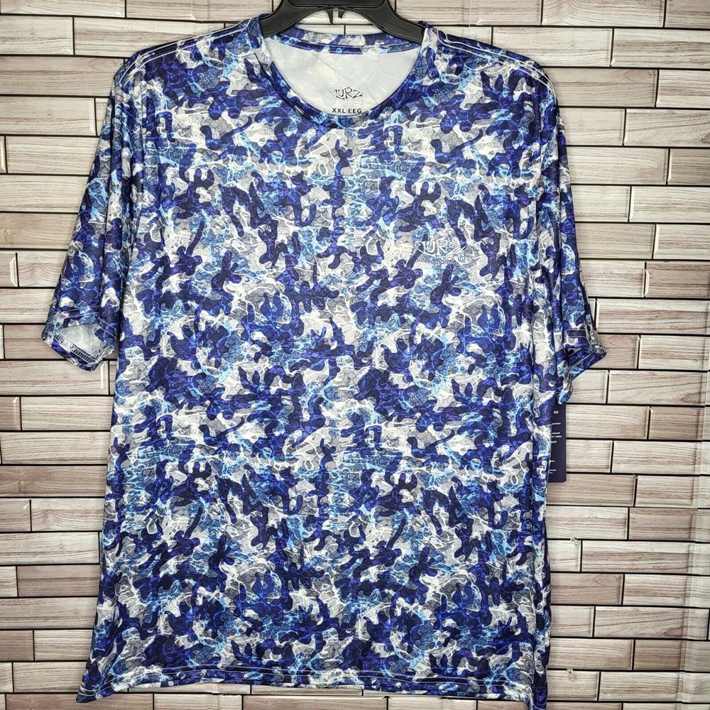 Lurz New Men's Size XXL Shirt Blue Fishing Apparel Blue Camouflage UPF Top‎